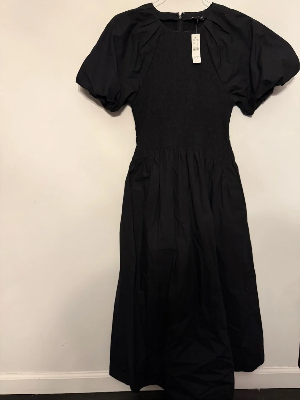 J. Crew Meadow Cotton Poplin Smocked Bodice Puff Sleeve Dress Black M $158 CI641 - Picture 2 of 8